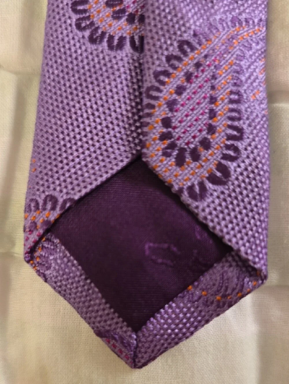 Etro Lavender Paisley and Stripe Silk Tie with Orange and Burgundy Accents NWOT